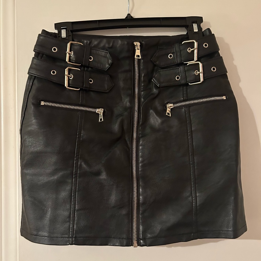 Topshop Black Leather Skirt, Size 4